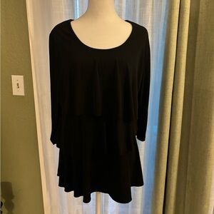 Susan Graver Women’s Top Blouse 3/4 Sleeve Black Ruffles Size Medium